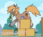  absurd_res blush brown_body cutie_mark day digital_media_(artwork) english_text equid equine feral hi_res hooves horse mammal mouth_hold my_little_pony outside pony text zander_(zhanbow) zhanbow 