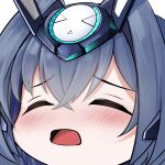  1girl absurdres azur_lane bangs blue_hair blush closed_eyes commentary crossed_bangs eyebrows_visible_through_hair hair_between_eyes hair_intakes headgear highres irkawaza long_hair new_jersey_(azur_lane) open_mouth portrait sidelocks simple_background solo transparent_background yawning 