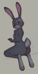  2022 anthro biped breasts butt disney female fur grey_body grey_fur hi_res judy_hopps kneeling lagomorph leporid mammal nude oxfort2199 pink_nose purple_eyes rabbit rear_view simple_background small_breasts solo zootopia 