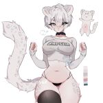  absurd_res anthro breasts clothing felid female fur hi_res legwear lovemaxultra mammal pantherine panties shirt simple_background snow_leopard solo spots spotted_body spotted_fur thigh_highs topwear underwear white_background 