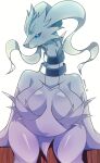  absurd_res anthro belly blue_eyes breasts dragon female fur hi_res kemono_tk legendary_pok&eacute;mon looking_at_viewer nintendo nude pok&eacute;mon pok&eacute;mon_(species) reshiram solo video_games white_body white_fur 