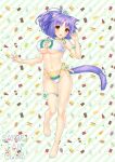  animal_ears blush cat_ears cat_tail cinnamon_(nekopara) flower food ice_cream nekopara non-web_source popsicle pose purple_hair sayori_(neko_works) striped swimsuit tail yellow_eyes 