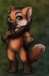  4_toes anthro biped black_nose brown_body brown_eyebrows brown_fur brown_head_tuft canid canine cheek_tuft chest_tuft chibi eyebrows facial_tuft featureless_crotch feet female front_view fur glistening glistening_eyes gloves_(marking) green_eyes head_tuft hi_res inner_ear_fluff leg_markings looking_at_viewer mammal maned_wolf markings orange_body orange_ears orange_fur orange_tail simple_background skyelegs smile socks_(marking) solo standing toes tuft white_body white_fur white_inner_ear_fluff white_tail 