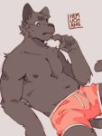  anthro black_body black_fur blue_eyes bodily_fluids clothed clothing colored digital_media_(artwork) felid fur hemuchang hi_res looking_down male mammal partially_clothed shaded signature solo sweat underwear 