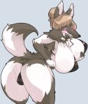  2022 4_fingers anthro big_breasts bikini black_nose blush breasts brown_body brown_fur butt camel_toe canid canine canis chest_tuft clothed clothing dipstick_ears dipstick_tail female fingerless_(marking) fingers fur hair hair_bun half-closed_eyes huge_breasts kazuhiro kemono looking_at_viewer looking_back mammal markings micro_bikini multicolored_body multicolored_ears multicolored_fur multicolored_tail narrowed_eyes nipple_outline portrait side_boob skimpy snout solo swimwear tail_markings tan_hair three-quarter_portrait tuft two_tone_body two_tone_fur white_body white_fur wolf 