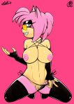  amy_rose anthro armwear big_breasts black_eyeshadow breasts clothed clothing clothing_aside elbow_gloves eulipotyphlan eyeshadow female genitals gloves grin handwear hedgehog hi_res huge_breasts legwear looking_at_viewer makeup mammal mostly_nude panties panties_aside pink_background pussy sega simple_background smile solo sonic_the_hedgehog_(series) spread_legs spreading thigh_highs topless underwear underwear_aside urbanica 