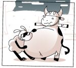 ambiguous_gender anthro asdfmovie belly_rub bovid bovine caprine cattle chocolemoncharlotte duo gregg_(asdf) hands_on_belly mammal overweight sheep 