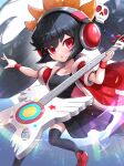  1girl alternate_costume ashley_(warioware) big_hair black_hair crazy_galaxy electric_guitar gonzarez guitar headphones highres instrument open_mouth pantyhose red_eyes red_footwear skull skull_ornament solo twintails warioware 