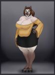  absurd_res anthro big_breasts breasts canid canine canis cleavage clothed clothing domestic_dog female hi_res mammal markings mature_female mole_(marking) mole_on_breast mole_under_eye pancarta slightly_chubby solo veiny_breasts 