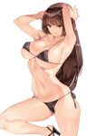  1girl bangs bikini blush breasts brown_eyes brown_hair large_breasts long_hair looking_at_viewer navel original saburou_(hgmg) solo swimsuit 