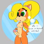  ? absurd_res activision anthro bandicoot big_penis blonde_hair breasts coco_bandicoot crash_bandicoot_(series) eyebrows frown genitals gynomorph hair hi_res intersex mammal marsupial nude penis ponytail raised_eyebrow shadowthespirit simple_background solo thought_bubble touching_penis video_games 