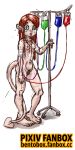  ambiguous_gender breasts chastity_device demon fanbox freckles hair hi_res humanoid humanoid_pointy_ears intravenous iv_bag iv_pole medical navel outie_navel pubes red_hair small_breasts smudge_proof solo succubus 