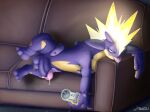  2022 amped_toxtricity balls barefoot bodily_fluids controller cum cum_drip dripping drooling feet furniture game_controller genital_fluids genitals hi_res holding_object lying male nintendo nintendo_controller nude on_side on_sofa penis pok&eacute;mon pok&eacute;mon_(species) presenting purple_body purple_skin raised_leg saliva saliva_on_tongue snes_controller sofa solo spread_legs spreading super_nintendo thick_penis thick_tongue tongue tongue_out toxtricity video_games yellow_body yellow_skin zerrazoid 