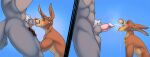  anthro anthro_on_anthro athletic athletic_anthro athletic_male balls black_eyebrows blue_background bodily_fluids brown_body brown_ears brown_fur brown_hair brown_nose duo ear_piercing ears_back erection eyebrows faceless_anthro faceless_character faceless_male fangs fur gauged_ear genital_fluids genitals golden_shower grey_balls grey_body grey_fur grey_sheath grey_tail hair leg_grab licking long_ears male narrowed_eyes ninetht open_mouth oral peeing penile penis penis_lick penis_tip piercing pink_penis pink_tongue pivoted_ears pubes saliva saliva_on_penis sex short_hair simple_background solo_focus tan_body tan_fur tan_inner_ear tongue tongue_out urine urine_in_mouth urine_on_chest urine_on_neck urine_stream watersports white_pubes 