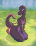  big_butt butt cute_eyes female flat_chested hands_between_legs hi_res kneeling multi_tail nintendo pok&eacute;mon pok&eacute;mon_(species) reptile salazzle scalie shoutingisfun solo thick_tail thick_thighs video_games wide_hips 