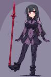  1girl armor black_hair bodysuit breasts commission cosplay covered_navel fate/grand_order fate_(series) gae_bolg_(fate) large_breasts long_hair polearm purple_bodysuit red_eyes scathach_(fate) scathach_(fate)_(cosplay) shoulder_armor skin_tight solo spear starmine_(manga) stroma very_long_hair weapon 