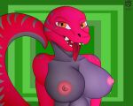  absurd_res anthro big_breasts breasts female female/female hi_res lizard looking_at_viewer mammal nipples nude reptile scalie simple_background smile solo sralivewolfox tongue 