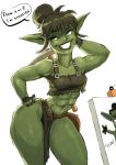  absurd_res breasts cleavage clothed clothing female gav goblin green_body green_skin hand_on_hip hi_res humanoid not_furry pose simple_background solo white_background wide_hips 