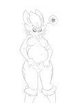  annoyed anthro big_breasts bottomwear breasts cinderace clothed clothing ears_up female frown hi_res looking_down metal_(artist) nintendo pants pok&eacute;mon pok&eacute;mon_(species) portrait pregnant pregnant_female simple_background sketch solo struggling_to_fit three-quarter_portrait topless topless_female video_games white_background 