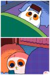  animated avian beak bed_sheet bedding bird blinking emanata head_on_pillow keke_(artist) open_mouth open_smile owl pillow signature smile tongue white_arms white_body yellow_beak 