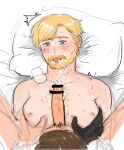  anakin_skywalker beard blonde_hair cum ejaculation erection facial_hair head_on_pillow male_focus non-web_source obi-wan_kenobi penis star_wars yaoi 