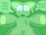  2022 blue_eyes felid feline green_background green_body kat_(vizikaka) male mammal offering_to_viewer simple_background snaggle_tooth speech_bubble spread_arms thick_thighs vizikaka 