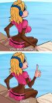  absurd_res anthro blonde_hair bottomwear butt candy_kong clothing cutoffs denim denim_clothing donkey_kong_(series) female gesture hair haplorhine headphones hi_res mammal midriff monkey nintendo open_mouth pointing primate rear_view shorts sitting solo teevo video_games you_may_spank_it_once 