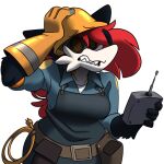  alpha_channel anthro breasts canid canine clothing engineer_(team_fortress_2) eyewear female fox gloves goggles hair handwear headgear mammal overalls pepper_(sketchytoasty) red_hair shirt simple_background sketchytoasty solo team_fortress_2 tool_belt topwear transparent_background uniform valve video_games 