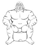 anthro armor barefoot black_and_white bulge captain_yellow claws clothed clothing dragon_ball eyewear feet goggles headgear helmet male monochrome musclegut simple_background sketch solo stripes thegreatmatsutzu topless underwear underwear_only whiskers white_background 