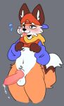  animal_genitalia animal_penis bag_of_lewds balls blep blue_clothing blush blush_lines bodily_fluids brown_body brown_fur canid canine canine_penis canis cheese_stick_(wolfg3nder) clothed clothing erection fluffy fox fur genital_fluids genitals hat headgear headwear hi_res male mammal mostly_nude multicolored_body multicolored_fur navel orange_body orange_fur penis precum red_clothing smile solo tail_stripes tongue tongue_out topwear two_tone_body two_tone_fur white_body white_fur yellow_clothing 