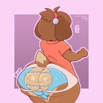  animal_crossing anthro bell big_butt bottom_heavy bottomwear brown_body brown_fur brown_hair bulge butt canid canine canis clothed clothing crossdressing digby_(animal_crossing) dipstick_tail domestic_dog frumples fur hair male mammal markings nintendo rear_view shih_tzu shirt short_tail skirt solo tail_markings thick_thighs tied_hair topwear torn_clothing torn_underwear toy_dog underwear video_games wide_hips 