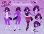  absurd_res anthro bloot_(bloot) canid canine canis close-up clothing domestic_dog emotion_chart emotions female fur hi_res legwear mammal model_sheet pattern_clothing pattern_legwear punxsimon purple_body purple_eyes purple_fur reference_guide solo solo_focus striped_clothing striped_legwear stripes 