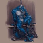  3_toes anthro barefoot bound chain chained collar cuff_(restraint) digitigrade dragon dungeon fantasy feet hi_res hornytoadking male nude prisoner reptile restrained restraints scalie shackles sitting solo submissive submissive_male toes valorean_(krankheit-lan) 