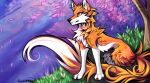  2022 ambiguous_gender canid canine digital_media_(artwork) feral fox fur grass hi_res mammal myarukawolf orange_body orange_eyes orange_fur plant sitting solo tree white_body white_fur 