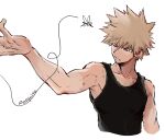  1boy bakugou_katsuki black_tank_top blonde_hair boku_no_hero_academia bug cho_mo_futoshi collarbone english_text male_focus mosquito red_eyes simple_background solo spiked_hair tank_top white_background 