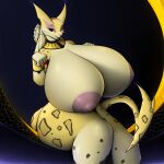  anthro big_breasts black_background breasts drakonst felid female hi_res huge_breasts hyper hyper_breasts mammal nipples nude simple_background solo spots spotted_body yellow_body 