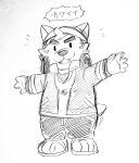  3pdta anthro bandanna canid canine canis chibi clothing domestic_dog dot_eyes eyebrows headphones headphones_around_neck hi_res jacket japanese_text kerchief lifewonders live-a-hero male mammal mascot_costume mokdai sketch solo text thick_eyebrows topwear video_games 