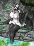  2019 absurd_res areola big_breasts black_hair blush breasts female gardevoir hair halotroll hi_res humanoid looking_at_viewer navel nintendo nipples not_furry open_mouth pok&eacute;mon pok&eacute;mon_(species) red_eyes signature solo video_games water white_body white_skin 