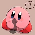  ambiguous_gender blush brown_background duo genitals hi_res kirby kirby_(series) looking_at_viewer male male/ambiguous nintendo not_furry oral penis pink_body simple_background video_games 