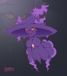  big_breasts breasts clothed clothing female floating ghost hat headgear headwear hi_res hotpixa huge_breasts humanoid looking_at_viewer mismagius nintendo not_furry pok&eacute;mon pok&eacute;mon_(species) simple_background solo spirit video_games witch_hat 