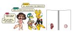  absurd_res after_sex anatid animal_crossing anseriform anthro avian balls beak biped bird blush bodily_fluids bottomless bottomwear bow_tie brown_body brown_feathers chadder_(animal_crossing) cheese clothed clothing comic dairy_products dialogue dialogue_box digital_media_(artwork) domestic_pig drake_(animal_crossing) drooling duck english_text erection feathers female food food_creature gala_(animal_crossing) genital_fluids genitals glory_hole glory_hole_station group hair half-closed_eyes hi_res human humanoid_genitalia leo_(leoafterhours) leoafterhours male male/female mammal mouse murid murine narrowed_eyes nervous nintendo nude open_mouth penis precum precum_string pubes pubes_exposed rat rodent saliva scared simple_background smile speech_bubble suid suina suit sus_(pig) sweat talking_to_another text tongue topwear towel towel_only video_games yellow_body 