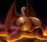  anthro big_breasts breasts dragon drakonst female hi_res holding_breast huge_breasts hyper hyper_breasts lava membrane_(anatomy) membranous_wings non-mammal_breasts nude solo wings 