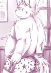  2017 anthro belly big_belly butt canid canine canis clothing detailed_background domestic_dog humanoid_hands inside kemono male mammal moobs nipples overweight overweight_male solo underwear zen_(kemono_artist) 