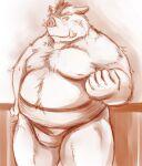  2014 anthro asian_clothing belly big_belly clothing east_asian_clothing humanoid_hands japanese_clothing kemono male mammal mawashi moobs nipples overweight overweight_male solo suid suina sus_(pig) wild_boar zen_(kemono_artist) 