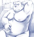  2017 anthro barely_visible_genitalia barely_visible_penis belly big_belly genitals humanoid_genitalia humanoid_hands humanoid_penis japanese_text kemono male mammal moobs navel nipples overweight overweight_male penis sitting text ursid zen_(kemono_artist) 
