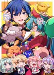  ^_^ ^o^ animal_ears aqua_hair balloon blonde_hair blue_eyes blue_hair cat_ears cat_girl chibi closed_eyes green_hair hatsune_miku highres hug idonaka kaito_(vocaloid) kamishiro_rui kusanagi_nene ootori_emu pink_hair project_sekai purple_hair stuffed_animal stuffed_toy tenma_tsukasa vocaloid wonderlands_x_showtime_(project_sekai) 