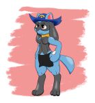 absurd_res anthro breasts clothing covering covering_crotch exposed_breasts female hat headgear headwear hi_res nintendo ori-doggo pok&eacute;mon pok&eacute;mon_(species) pok&eacute;mon_mystery_dungeon pose riolu small_breasts solo solo_focus video_games 
