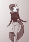  anthro big_breasts blue_eyes breasts clothing equid equine female friendship_is_magic hi_res horn looking_at_viewer mammal monochrome my_little_pony rarity_(mlp) scorpdk solo tight_clothing turtleneck unicorn 