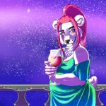  alcohol alinta_arts anthro beverage clothing container cup dress drinking_glass female glass glass_container glass_cup hair hi_res mammal polar_bear solo ursid ursine wine wine_glass 
