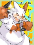  2008 anthro bbn belly big_belly biped blush japanese_text kemono nintendo overweight pok&eacute;mon pok&eacute;mon_(species) red_body singing solo text tongue tongue_out video_games white_body zangoose 
